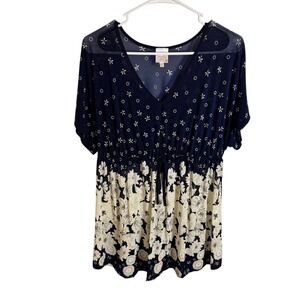 Sirenlily Maternity Navy Blue Floral Print‎ Empire Waist Tunic Top XL